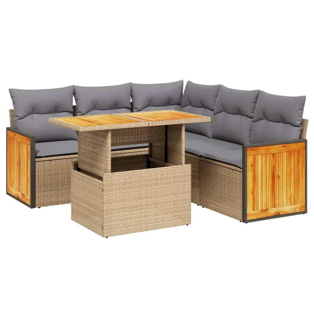 Set Divano da Giardino 6 pz con Cuscini Beige in Polyrattan 3273957