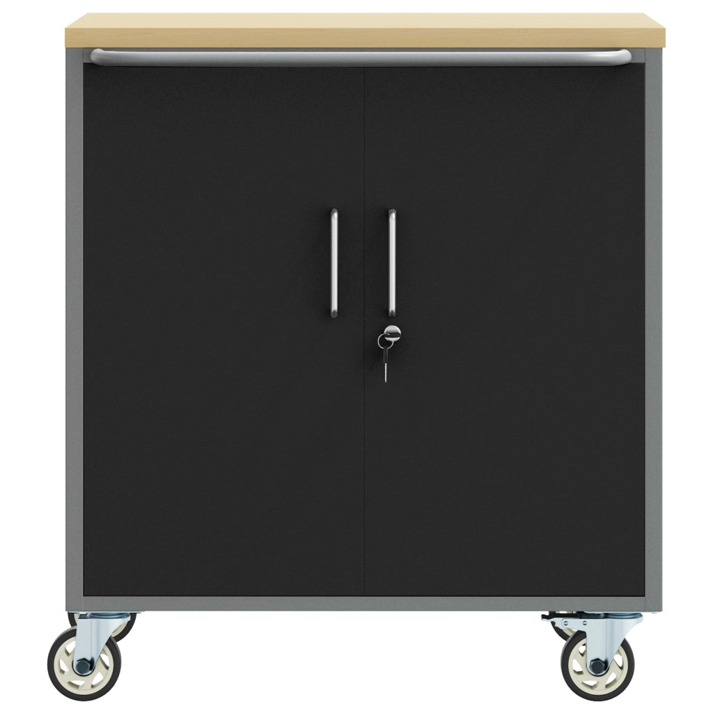 Armadio Portattrezzi  con Ruote e Chiusura Nero 75x45x85 cm Acciaio