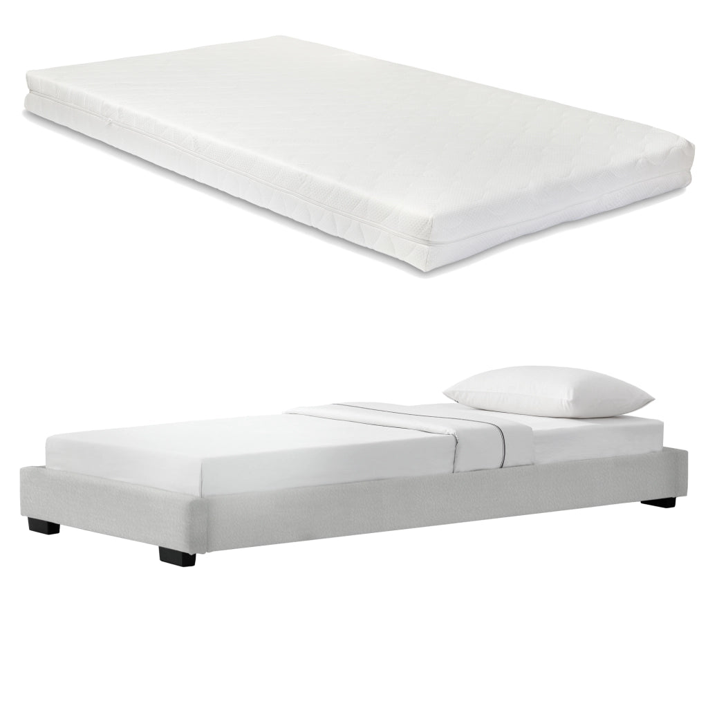 Corium Struttura Letto Imbottito con Materasso a Schiuma Fredda 90 x 200 cm Letto Singolo con Rivestimento in Similpelle con Materasso Anallergico - Bianco