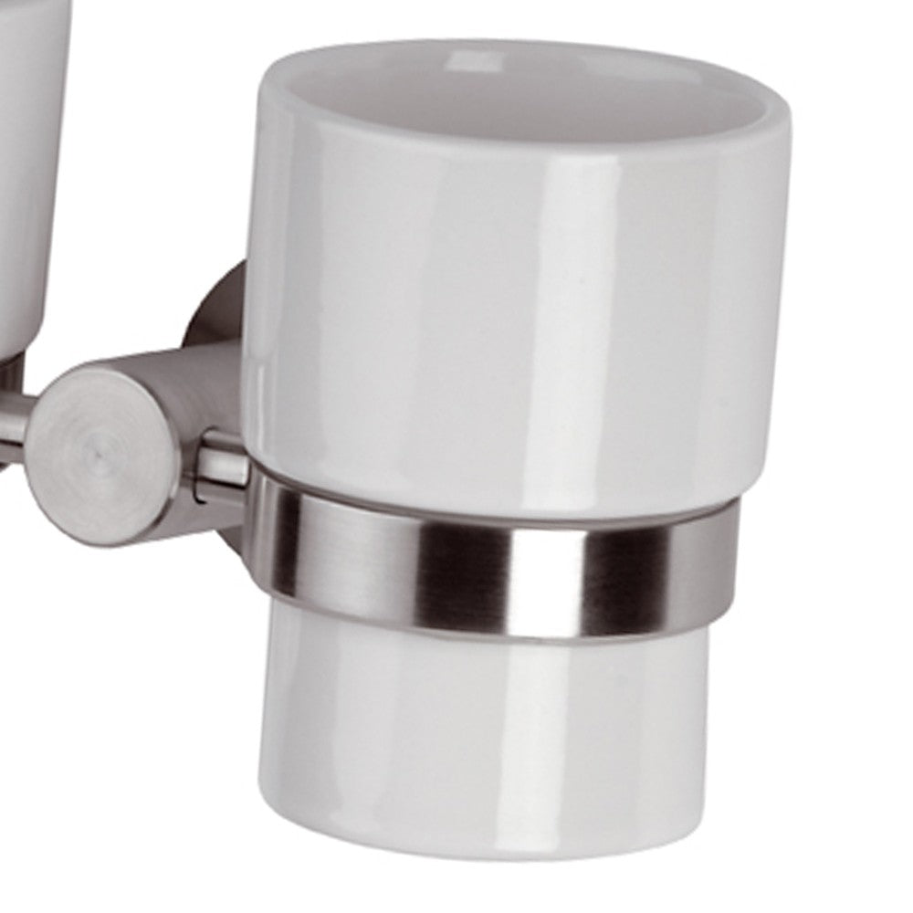 Portabicchiere doppio in ceramica - serie minimal inox