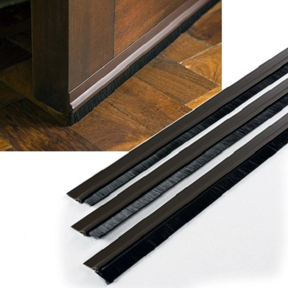 Trade Shop - Sottoporta Pvc Spazzola 1mt Marrone Adesiva Paraspifferi Freddo Porte Finestre -