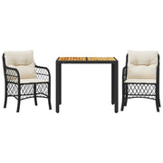 Set da Bistr¨° 3 pz | Set Salotto da Giardino con Cuscini Nero in Polyrattan