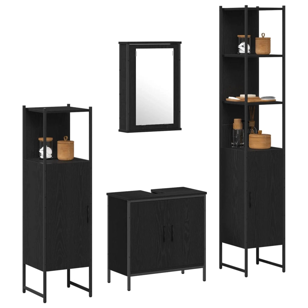 Set di mobili per il bagno 4 pcs Nero Legno multistrato 3334435