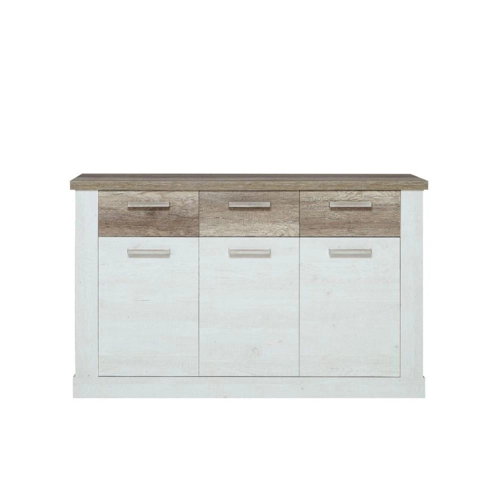 Madia Flux 3 ante e 3 cassetti 140 cm pino bianco con top rovere antico