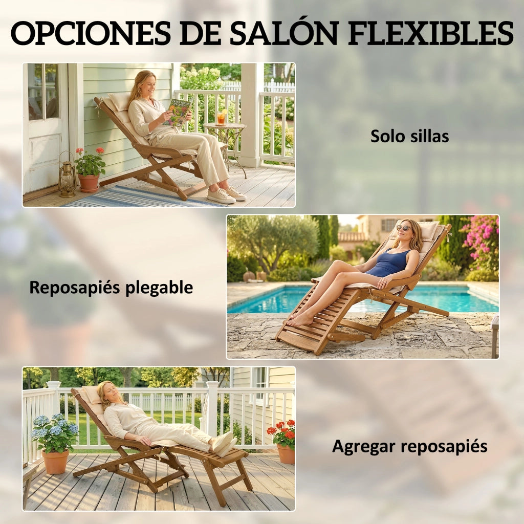 Sedia Pieghevole con Poggiapiedi e Cuscino ¨C zephmum ¨C 158x61x70 Beige