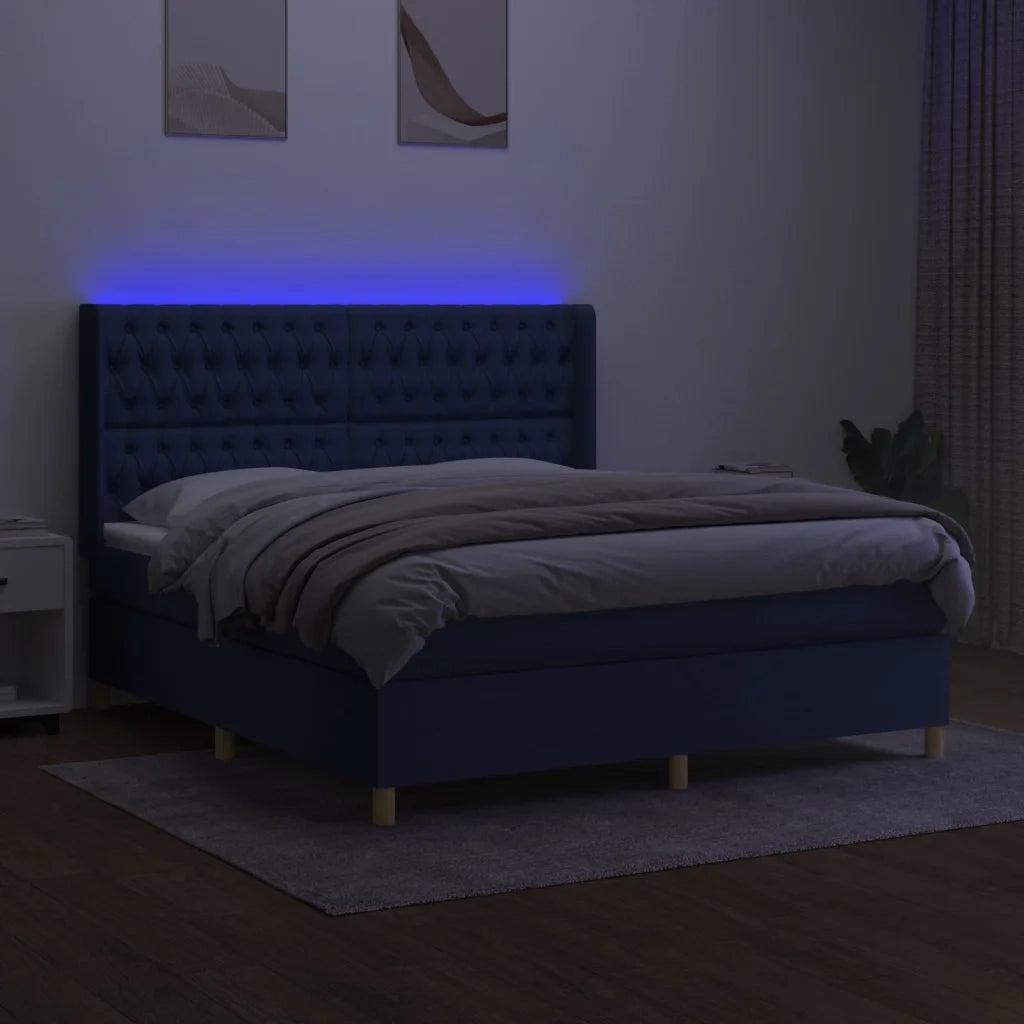 Letto a Molle con Materasso e LED Blu 160x200 cm in Tessuto cod mxl 73178