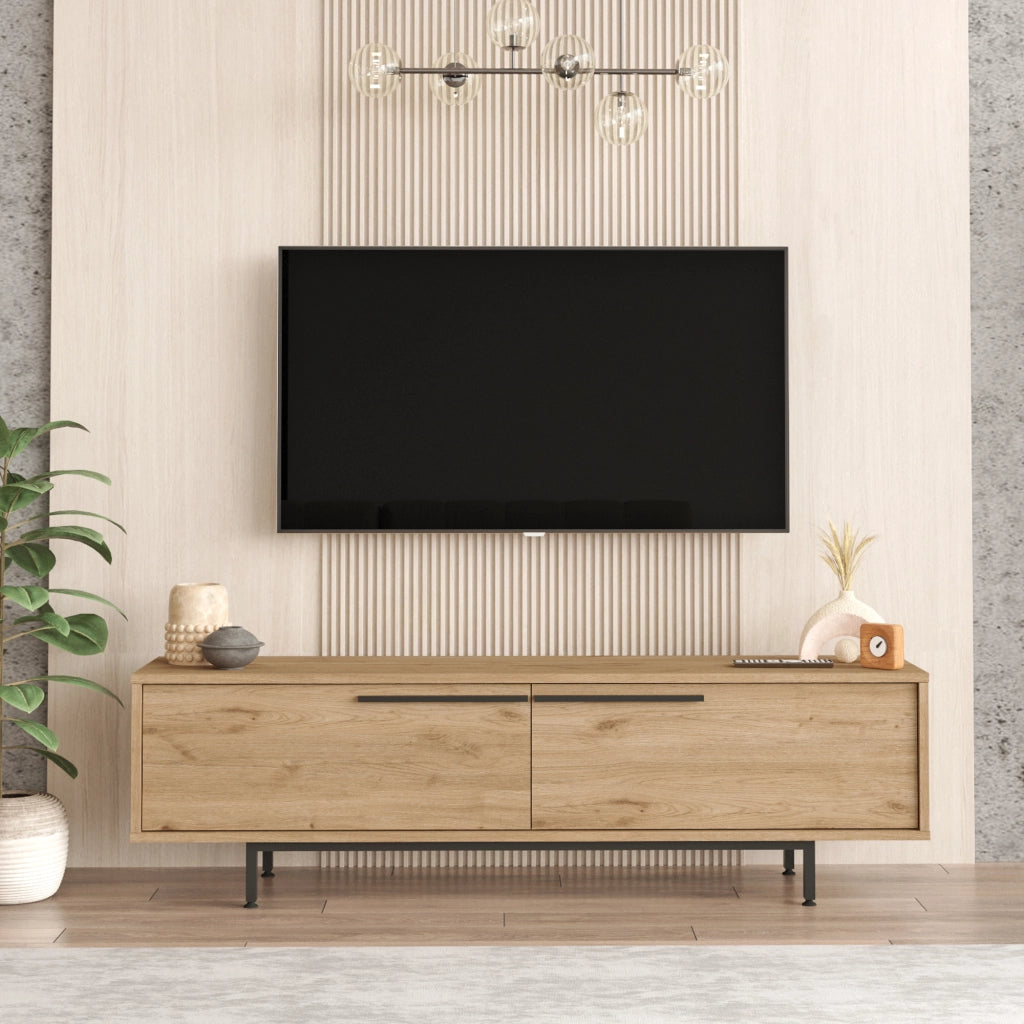 Mobile TV Urejovle con 2 Scomparti Chiusi - Effetto Rovere [en.casa]
