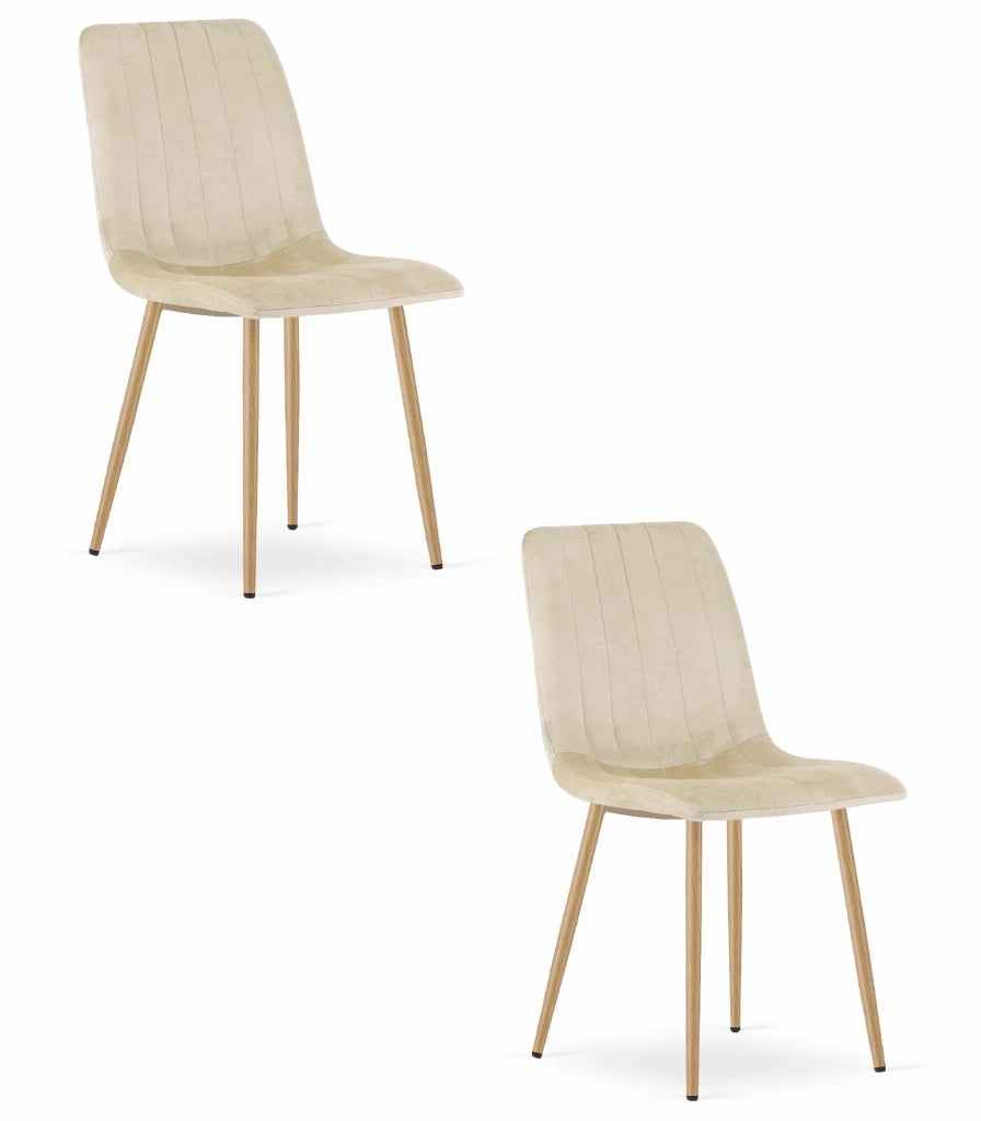 Sedia Valora JEWA in velluto beige chiaro con gambe in legno x2