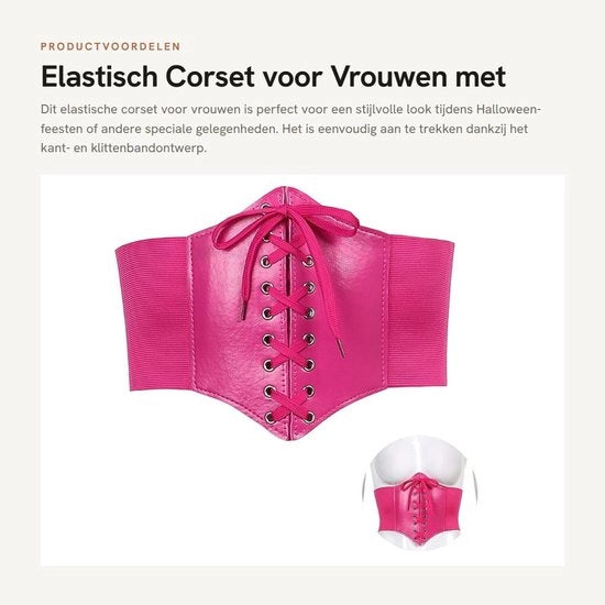 Corset per donna - Cinturino elastico con chiusura a clip - Cinturino retro - Costume da Halloween - Materiale PU rosso