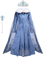 Costume da principessa per ragazze - Anna e Elsa con corona da principessa e strega - Abito da indossare per feste di costume, carnevale, Natale, matrimoni