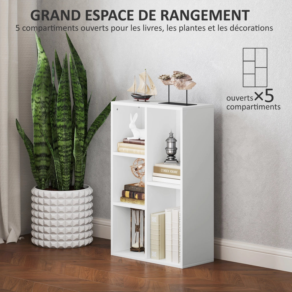 Libreria scaffale aperti 5 scomparti ¨C zephmum ¨C bianco 50x24x80cm
