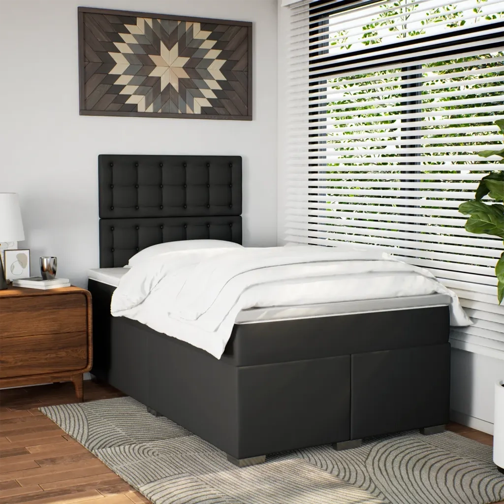 Giroletto a Molle con Materasso Nero 120x200 cm in Similpelle