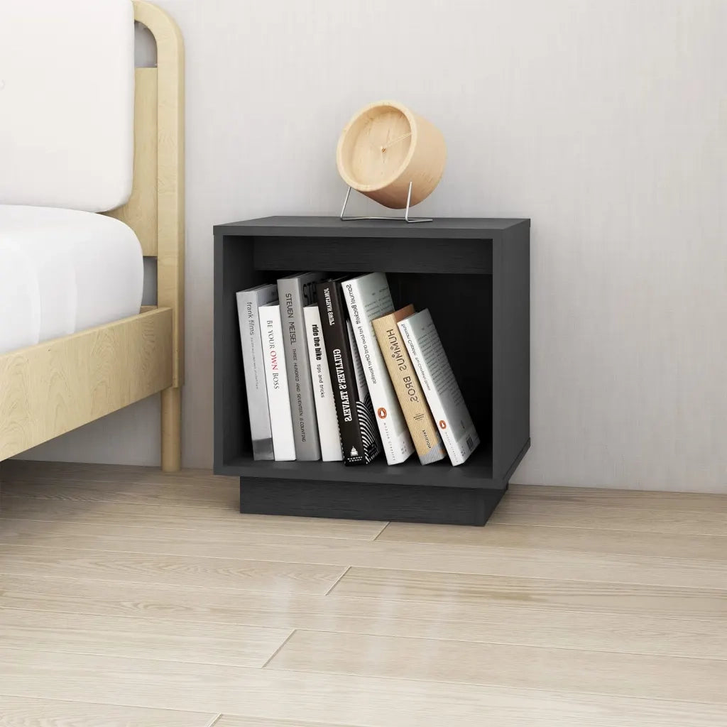 Comodino | Armadio da Notte | Mobiletto da notte Grigio 40x30x40 cm in Legno Massello di Pino