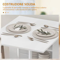 Tavolo Pieghevole da Pranzo 120x60x75 cm con 2 Ribalte e Ripiani in Truciolato Bianco