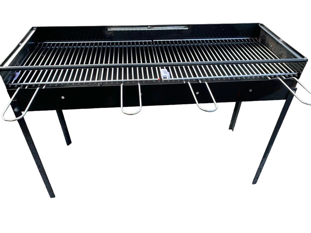 Barbecue in Ferro con 2 Griglie in Acciaio,Artigianale, Regolabile in 2 Altezze 100x38 cm, Piedi Estraibili, Portatile per Esterni