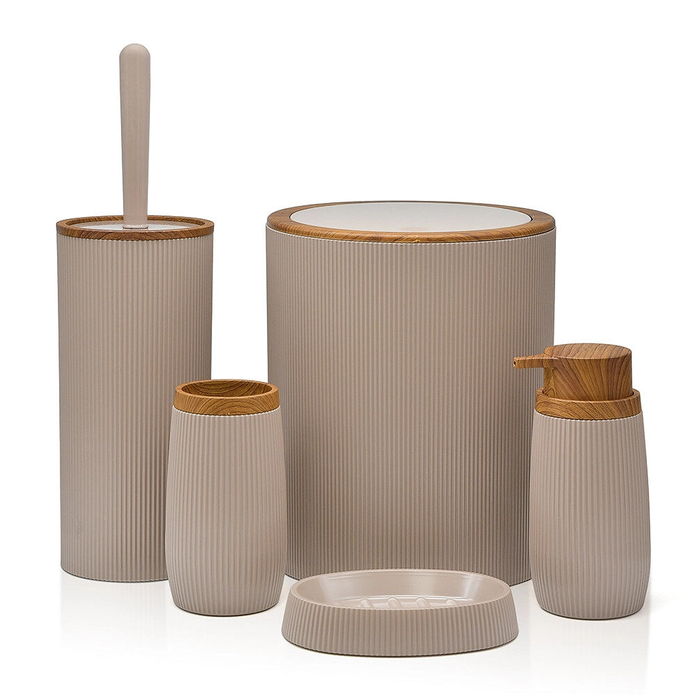 Set accessori bagno in plastica tortora con dispenser sapone e due portaspazzolini Blob