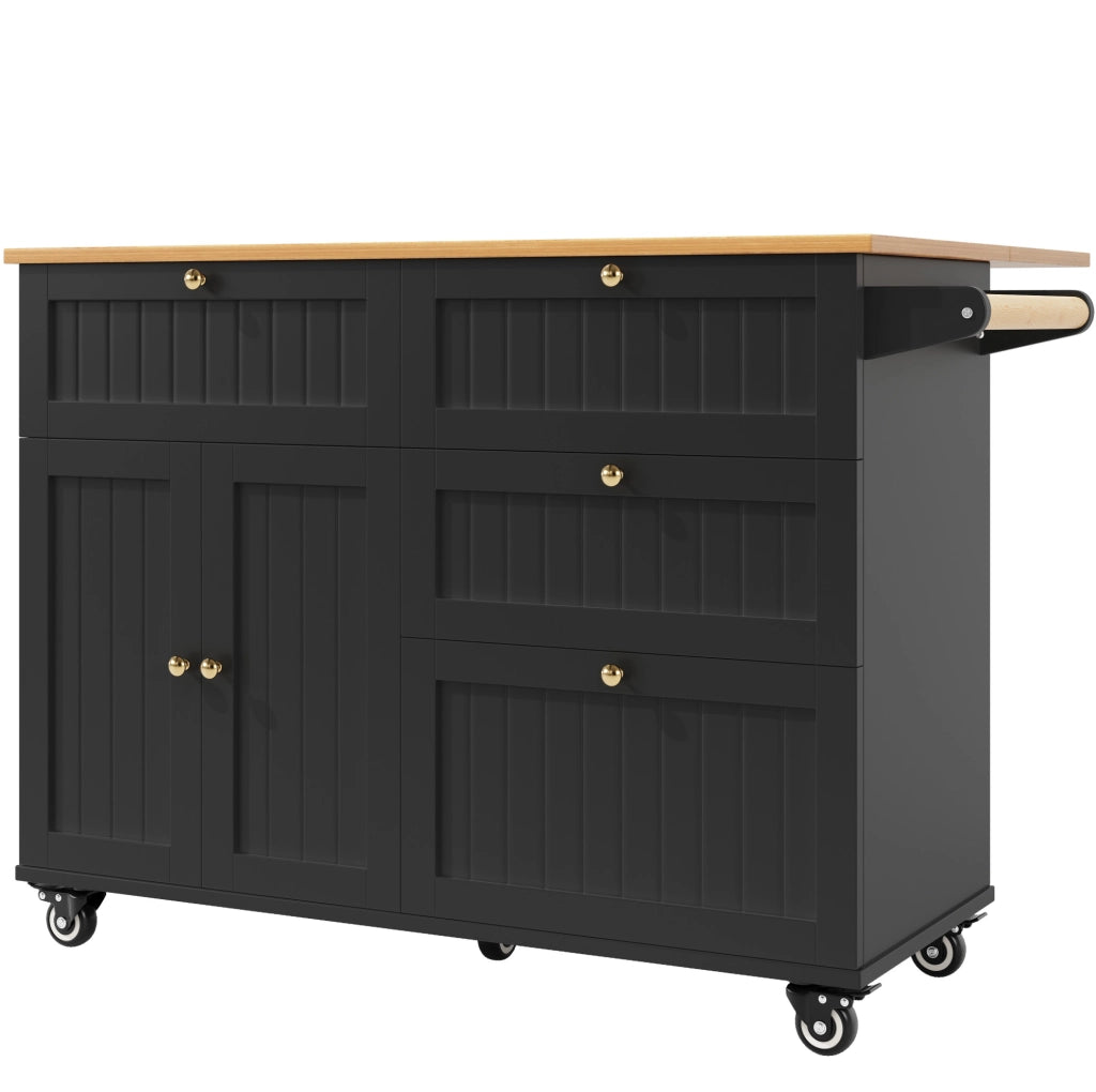Carrello cucina 133x37.3x88 cm con ruote e piedini regolabili in MDF nero