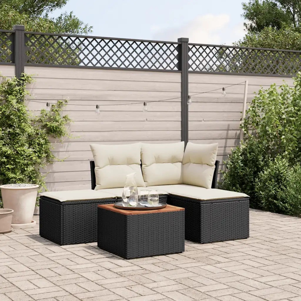 Set Divani da Giardino 5 pz | Set Salotto da Giardino con Cuscini in Polyrattan Nero