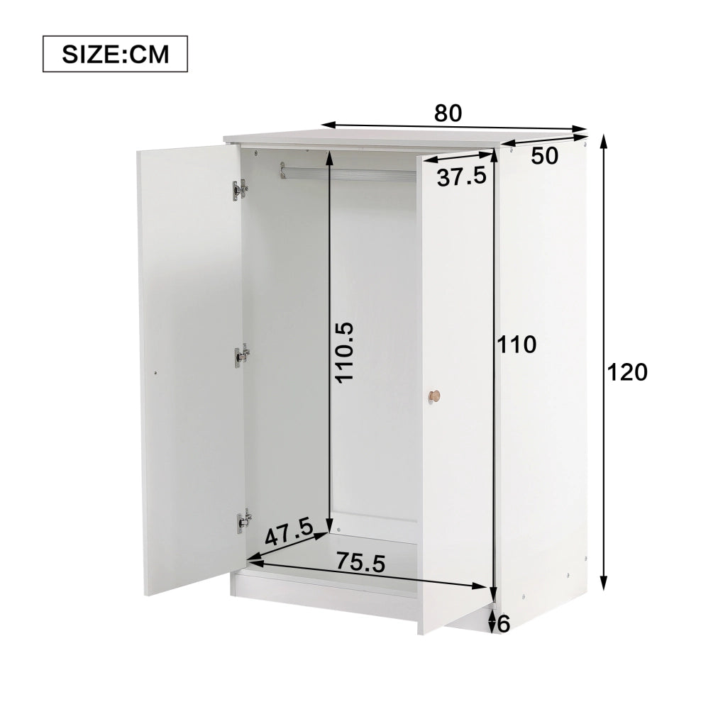 Armadio ULEVR 80x50x120 cm a 2 ante con barra appendiabiti, MDF bianco