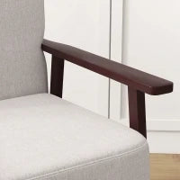 Poltrona a Dondolo in Tessuto Effetto Lino e Legno con Braccioli e Cuscini, 66x78x76 cm, Beige e Marrone