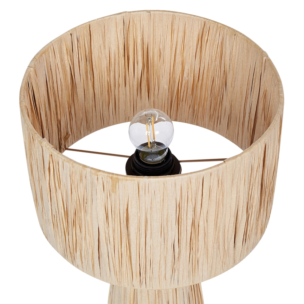 Lampada da tavolo paralume in rafia naturale con foglie di palma, in stile bohémien, fatta a mano
