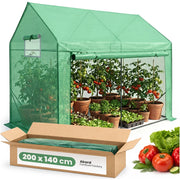 Serra da giardino a casetta con struttura in metallo e telo in PE 1 porta 2 finestre Verde 200x140x200 cm