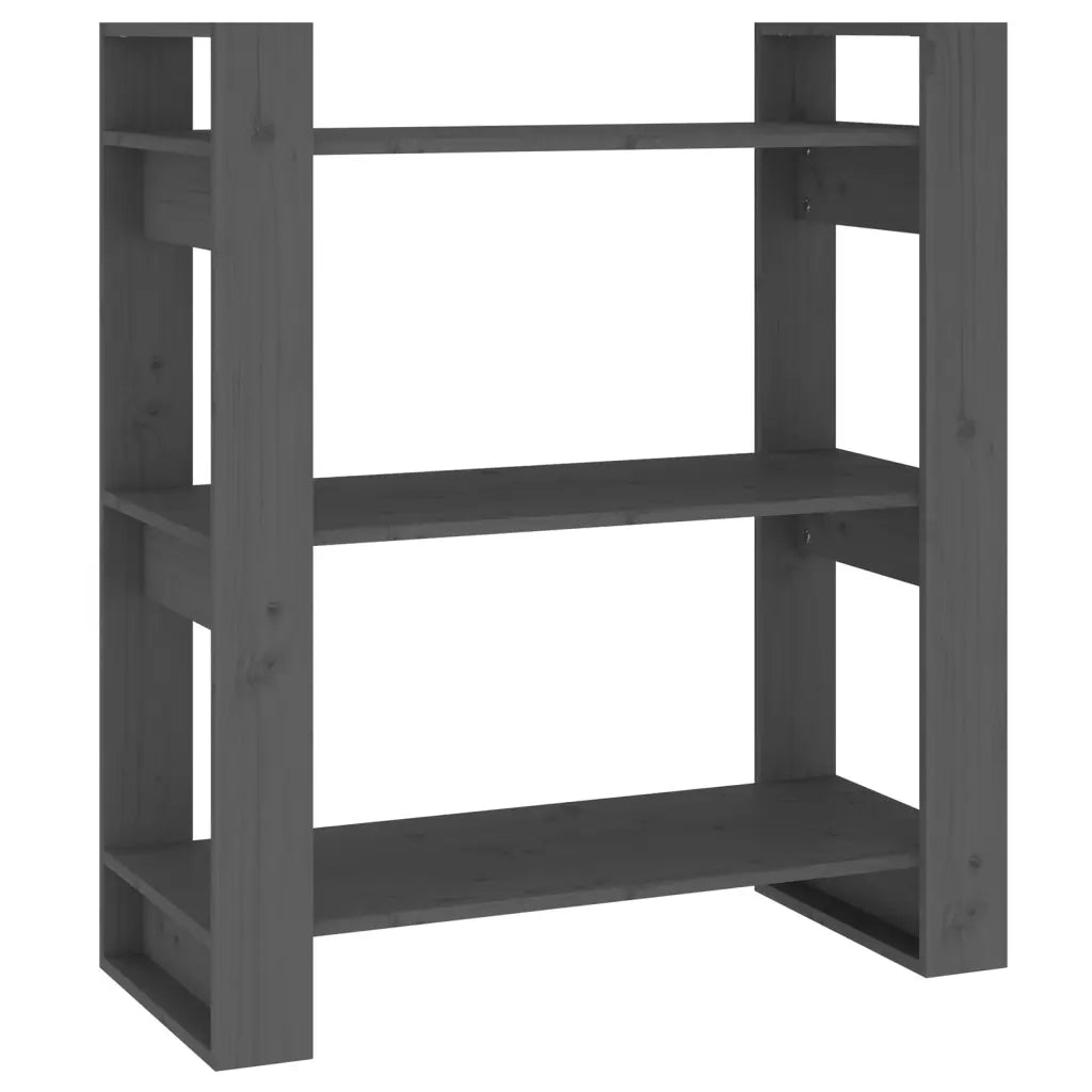 Libreria Divisorio-Scaffale per Libri-Mobile di Stoccaggio Grigio 80x35x91 cm in Legno Massello di Pino