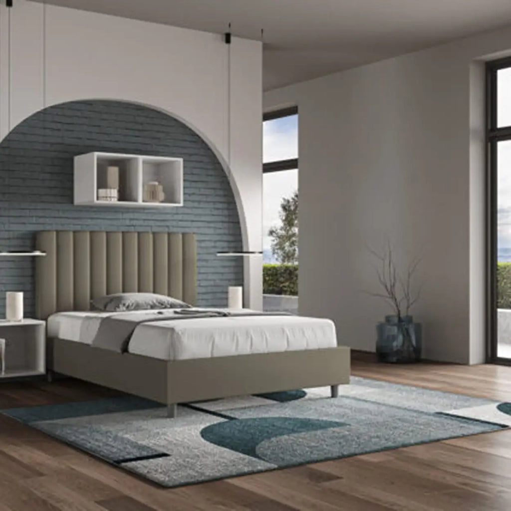 Letto una piazza e mezza contenitore imbottito 120x210 similpelle cappuccino Agueda