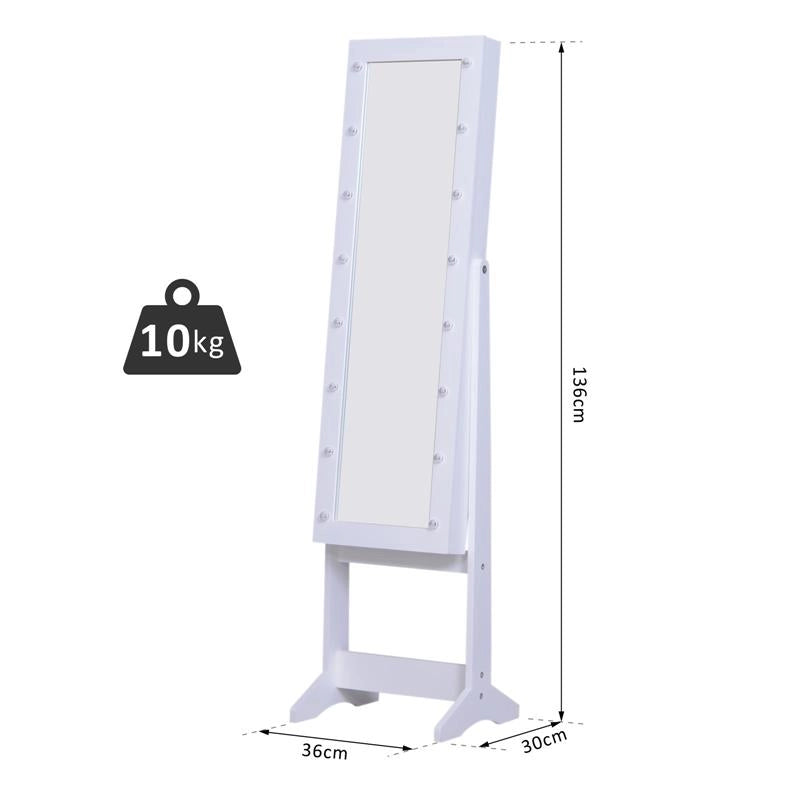 ARMADIO PORTAGIOIE CON SPECCHIO REGOLABILE E LUCI LED BIANCO 36X30X136 CM