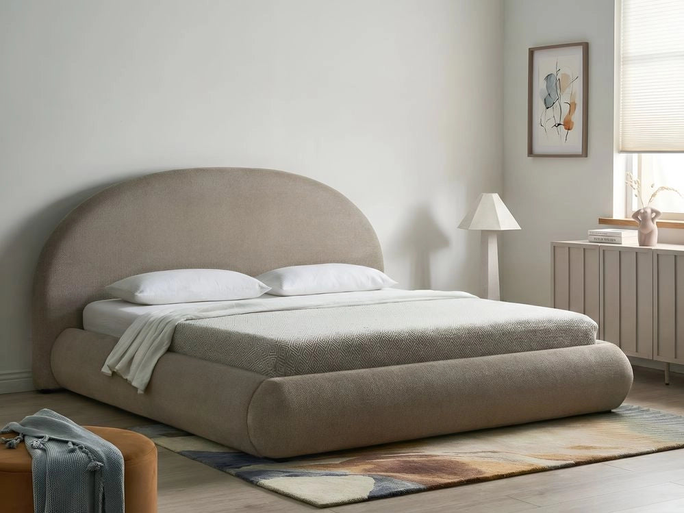 Letto in tessuto tortora 180 x 200 cm con testiera imbottita rete sollevabile e vano contenitore