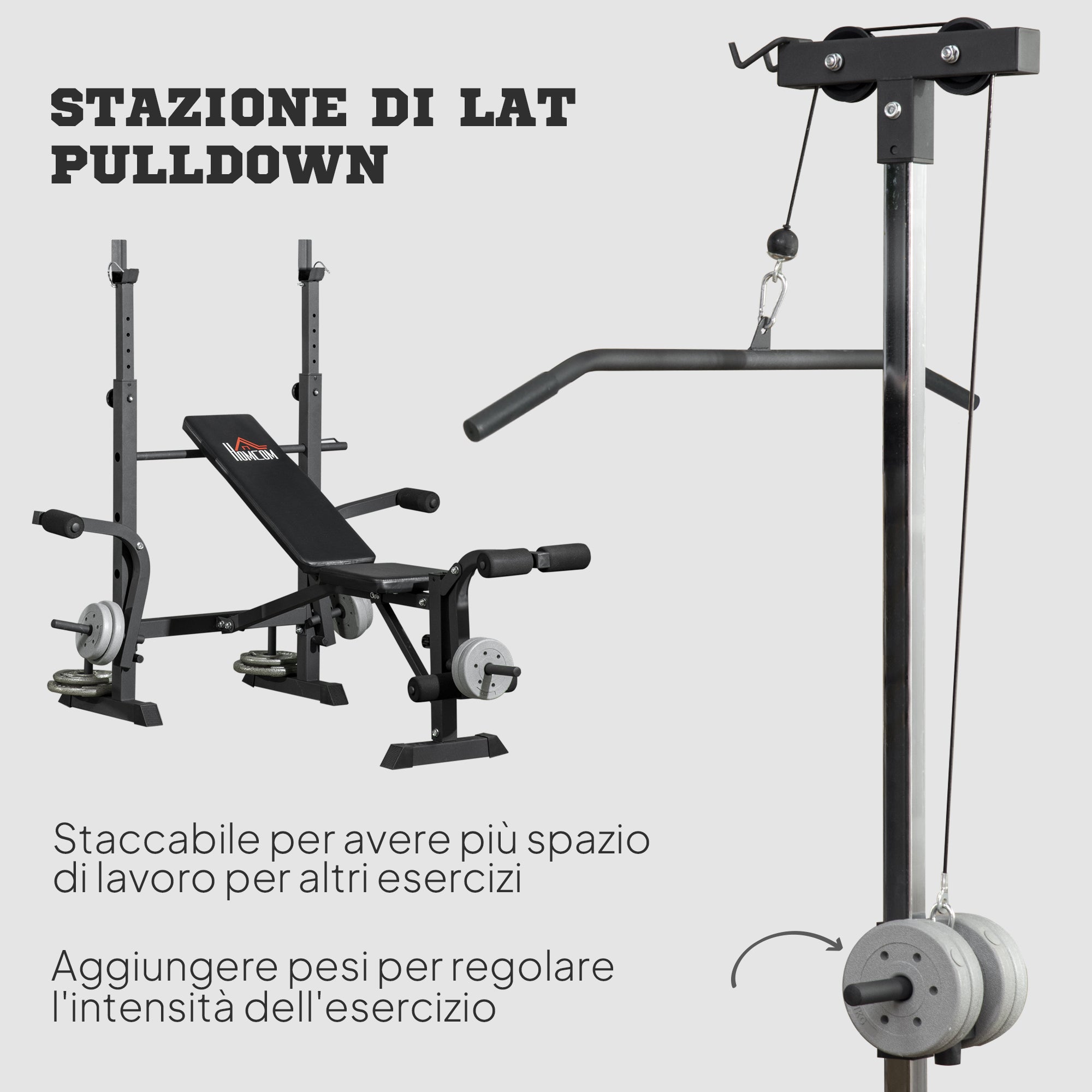 Panca Fitness 180x134x200 cm con Leg Press Squat Rack e Leg Extension in Acciaio e PU Nero e Argento