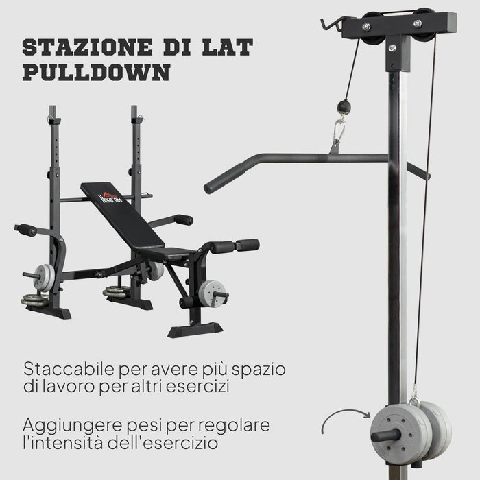 Panca Fitness 180x134x200 cm con Leg Press Squat Rack e Leg Extension in Acciaio e PU Nero e Argento