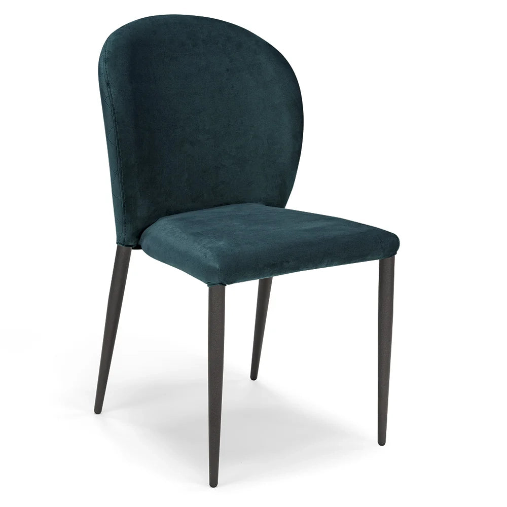 Set 2 sedie da pranzo imbottite in velluto GHIBLI LUX MADE IN ITALY, schienale a poltroncina, gambe robuste in metallo, design moderno, tessuto idrorepellente, colore Blu Notte