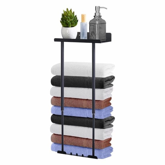 Maniglie per asciugamani adattabili 41-75 cm fissaggio alla parete - Asciugamaniere per la camera da bagno Asciugamaniere con ganci - Senza forare (nero)
