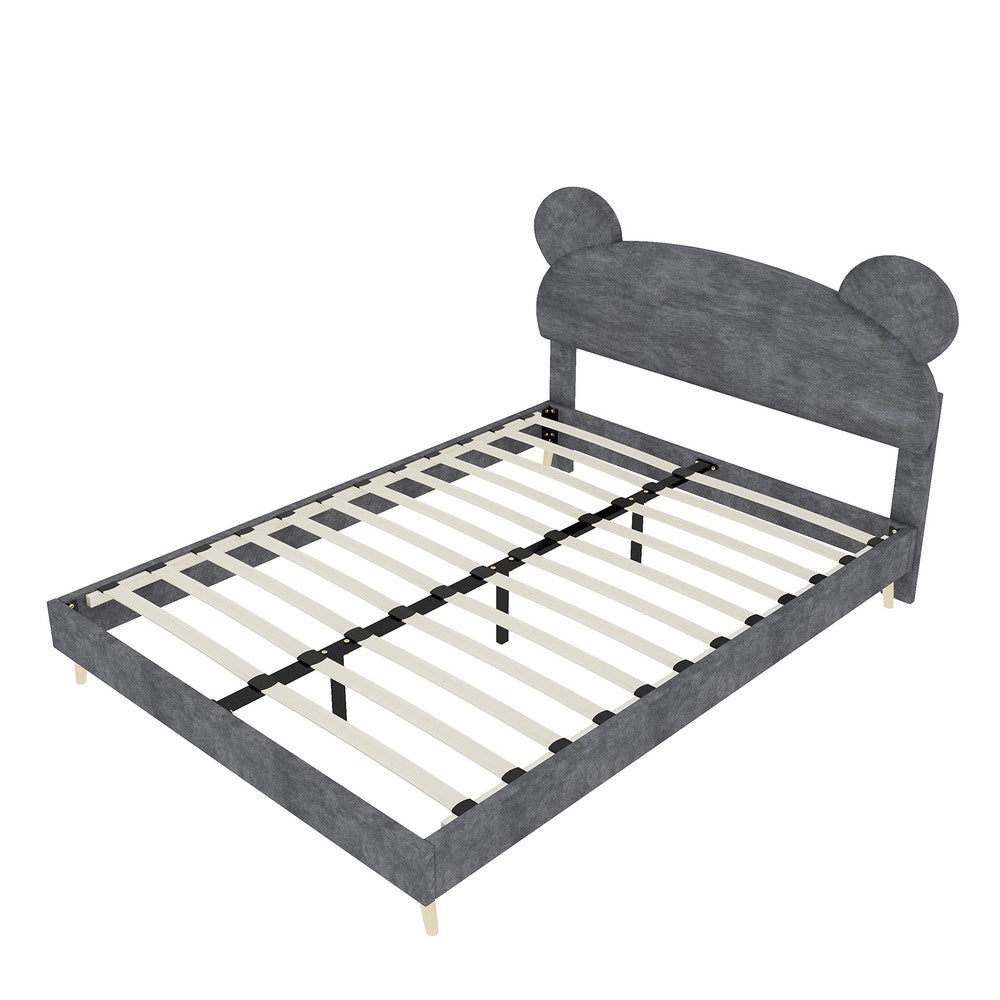 Letto Imbottito con Testiera in Tessuto e Materasso a Molle, con Materasso ¨C MINIMAL ¨C Grigio, 140x200