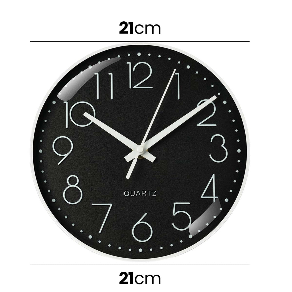 Orologio da parete silenzioso moderno da 21 cm per ufficio o soggiorno Nero Avizar