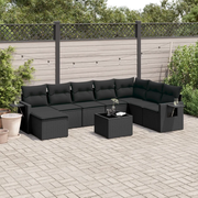 Set Divani da Giardino 9 pz con Cuscini Nero in Polyrattan