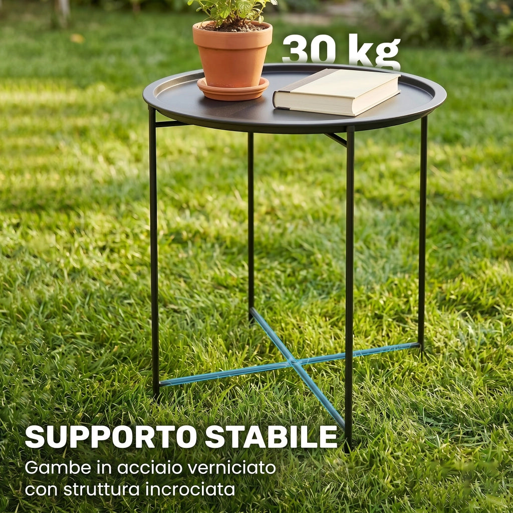 Tavolino da Giardino Pieghevole con Vassoio ¨C Zephmum ¨C Nero Acciaio ?46x50 cm