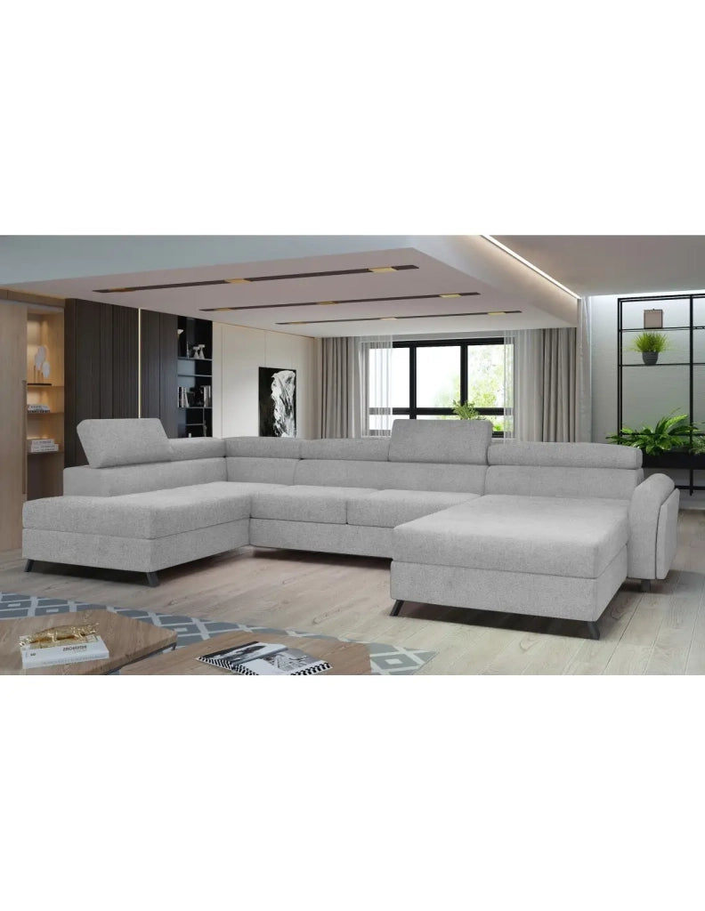 Divano panoramico Grigio 5 posti angolo sinistro schienale alto 53cm CLOTIS