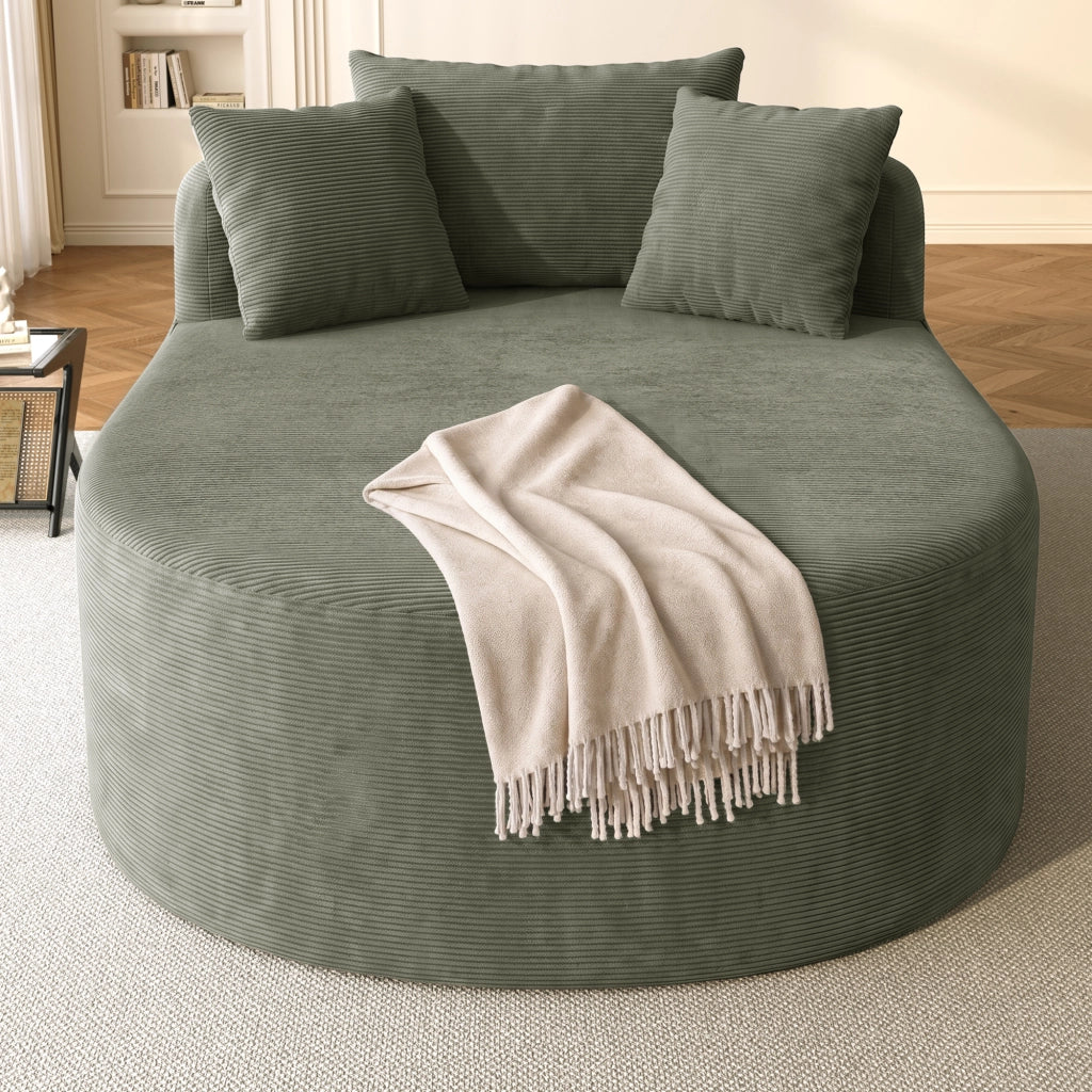 Poltrona relax ovale in corduroy con seduta profonda e forma avvolgente; verde
