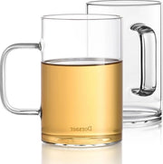 Set di tazze in vetro da 2 - 453 ml - fondo piatto spesso - grande bicchiere trasparente con manico per bevande tè cappuccino latte caffè succo