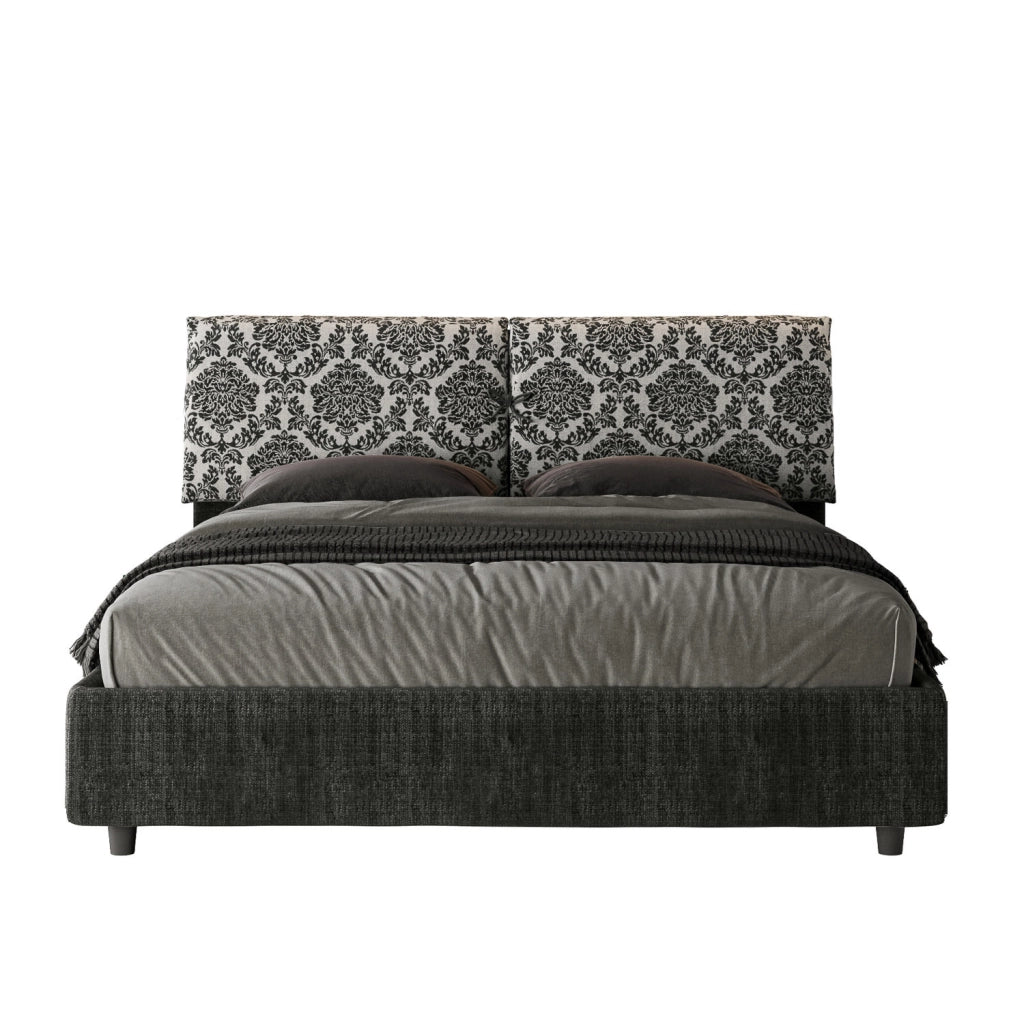 Letto Matrimoniale 160x210 cm con Rete e Contenitore con Testata e Alzata Comoda Imbottito in Tessuto Agata Mados Blu