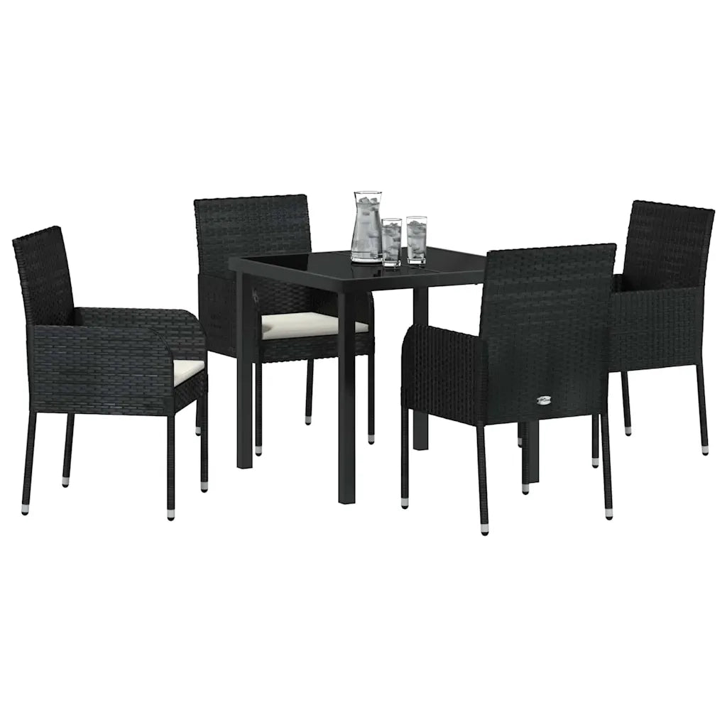 Set da Pranzo per Giardino con cuscino 5 pcs Nero polyrattan