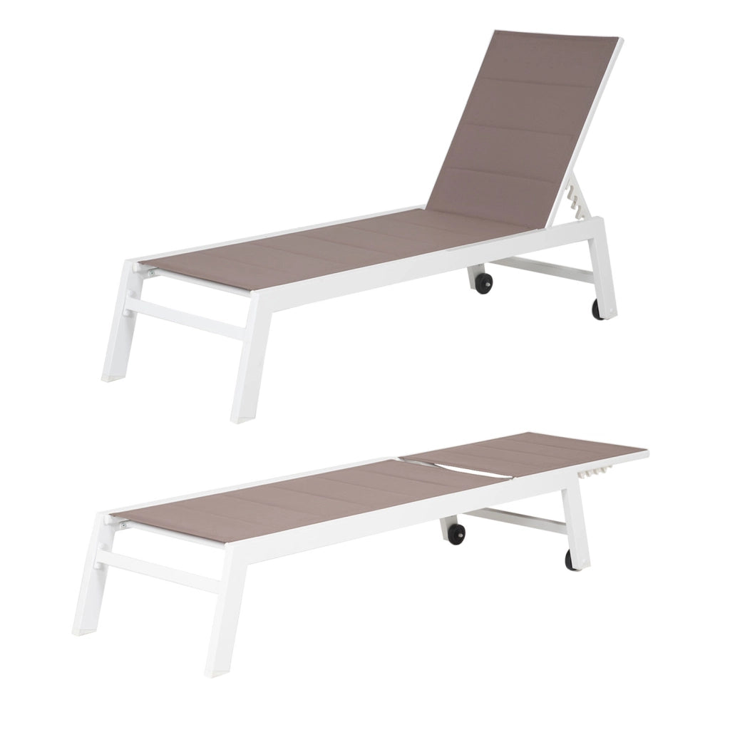 Set di lettino eTavolino BARBADOS in textilene tortora - alluminio bianco