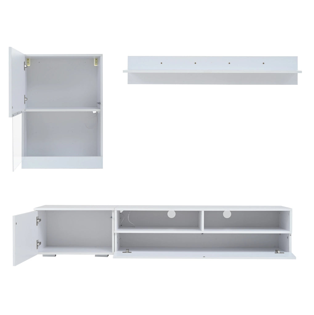 Set parete TV con LED e finitura lucida in truciolare bianco