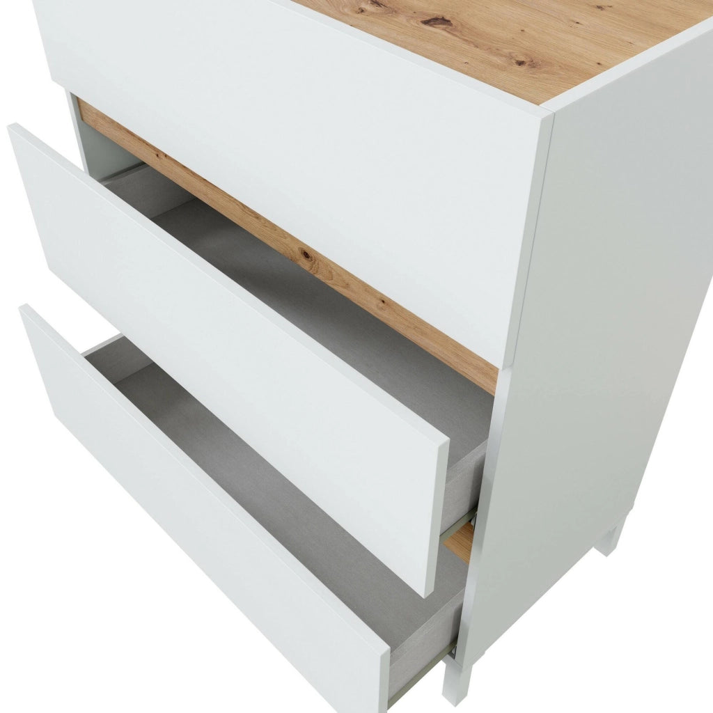 Cassettiera Teddy, Settimino multiuso, Comò camera da letto, Mobile con cassetti, 79x41 h91 cm, Bianco e Rovere Nodi