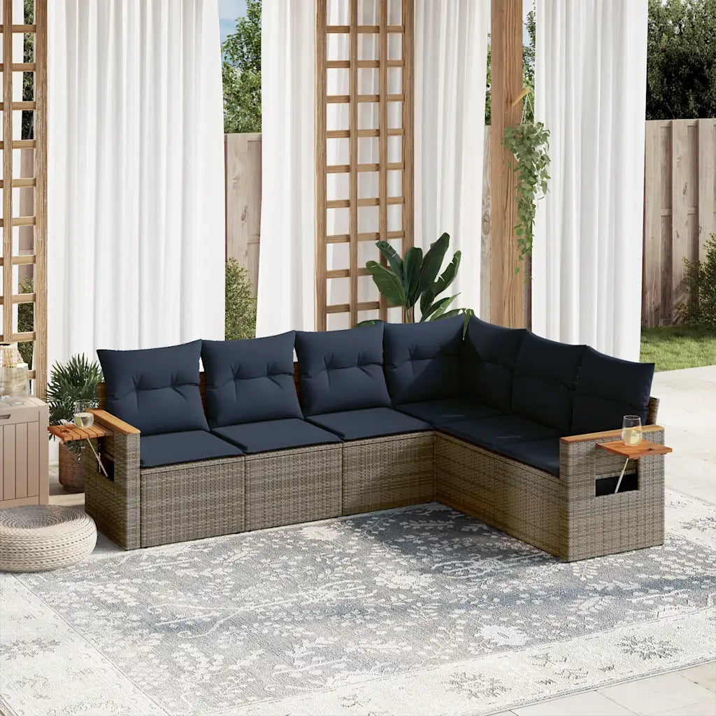 Set Divani da Giardino 6 pz con Cuscini Grigio in Polyrattan