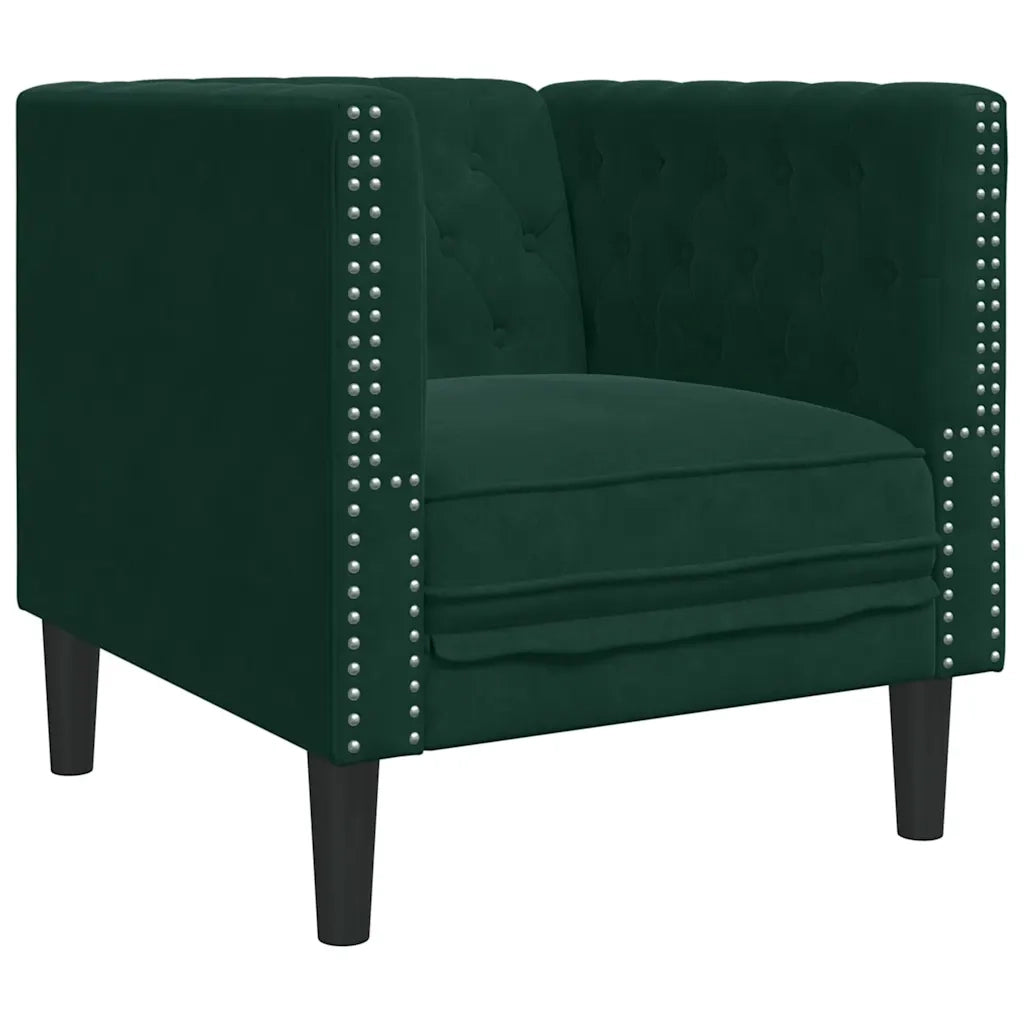 vidaXL Set Divani Chesterfield 3pz con Cuscini Verde Scuro Velluto