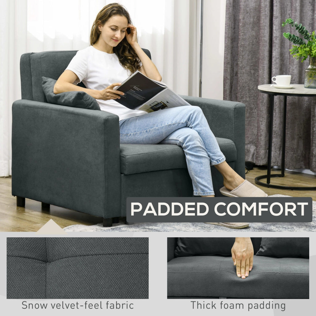Poltrona Letto Singolo  100x98x88 cm con Vano Contenitore in Tessuto Effetto Velluto Grigio