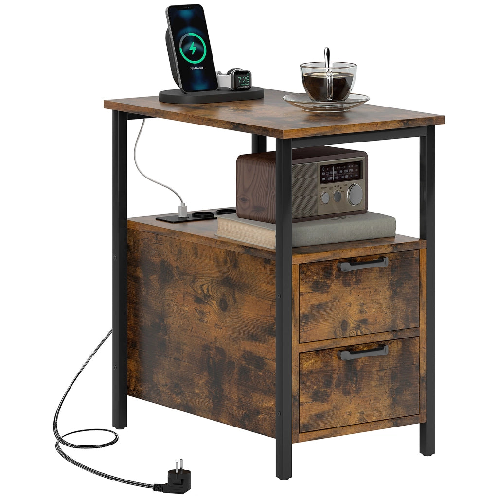 Tavolino da salotto con ricarica USB e prese ¨C Xylo ¨C 2 cassetti, ripiano, nero